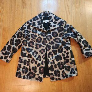 Caroline Rose Womens Leopard Print Open Front Jacket Medium Beige Black Gold USA